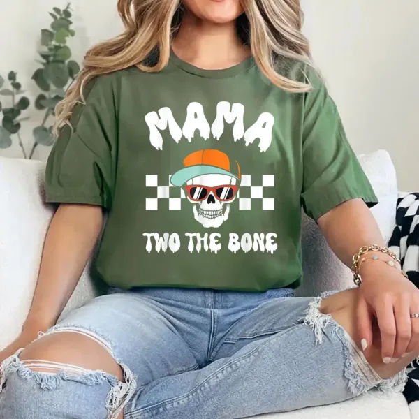 4-1-2-1.webp Mama Two The Bone Skeleton Halloween 2nd Birthday Mom Mommy T-Shirt - Unisex, Gift for Halloween Day, Gift for Mama