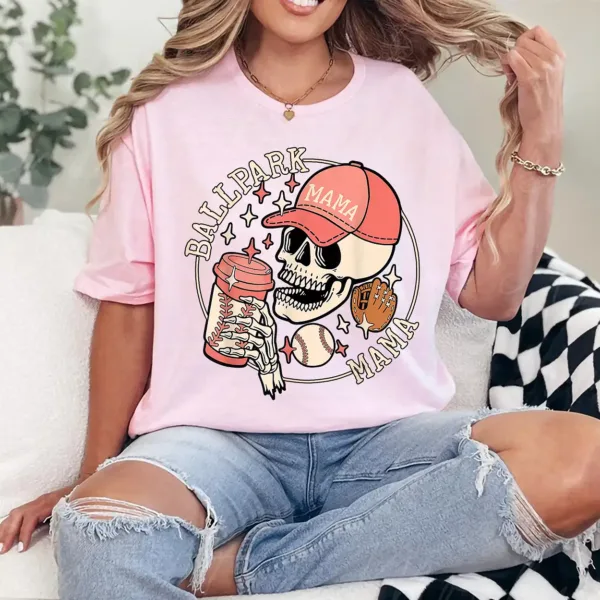 4-1-7.webp Ballpark Mama Mom Skull Funny Baseball Halloween T-Shirt - Unisex, Gift for Halloween Day, Gift for Mama
