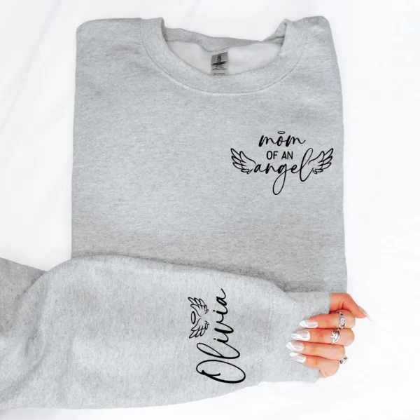 4-1-scaled-1.jpeg Custom Sweatshirt for Mom, Mother's Day Gift for Mama, Mom Of An Angel, Mama Sweatshirt with Kids Name on Sleeve