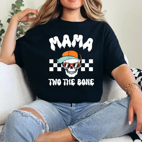 4-2-2-1.webp Mama Two The Bone Skeleton Halloween 2nd Birthday Mom Mommy T-Shirt - Unisex, Gift for Halloween Day, Gift for Mama