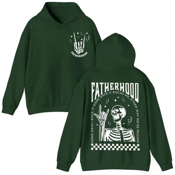 4-2-2.webp Fatherhood Skeleton Rock Hoodie, Funny Dad Hoody Sweatshirt Gift, Cool Skull Hoodie For Father’s Day, Rocker Long Sleeve For New Dads