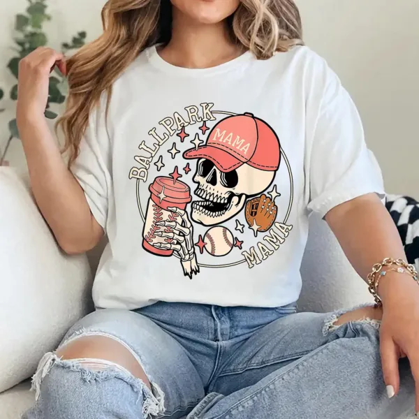 4-2-7.webp Ballpark Mama Mom Skull Funny Baseball Halloween T-Shirt - Unisex, Gift for Halloween Day, Gift for Mama