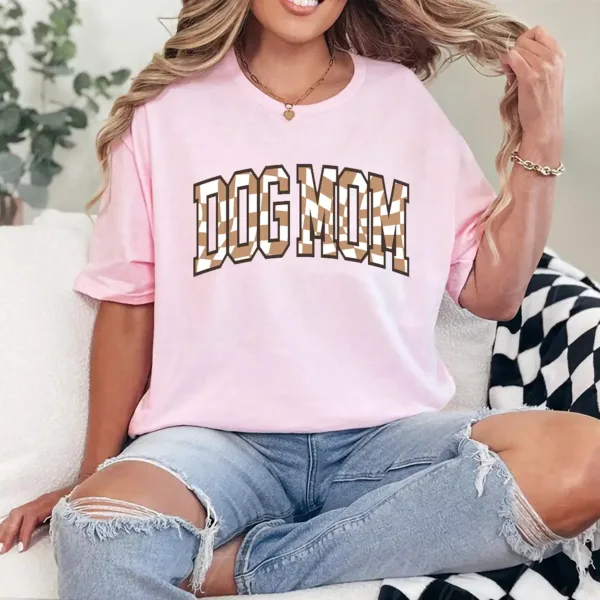 Checkered Dog Mom T-Shirt – Cute Fur Mama Gift for Mother’s Day, Dog Lover Apparel, Dog Mama Tee for Pet Moms