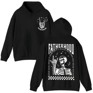 Fatherhood Skeleton Rock Hoodie, Funny Dad Hoody Sweatshirt Gift, Cool Skull Hoodie For Father’s Day, Rocker Long Sleeve For New Dads