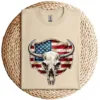 Vintage Cow Bull Cattle Skull T-Shirt – Western Patriotic US Flag Graphic Tee – Rodeo Country Style – American Flag Skull Shirt for Men & Women