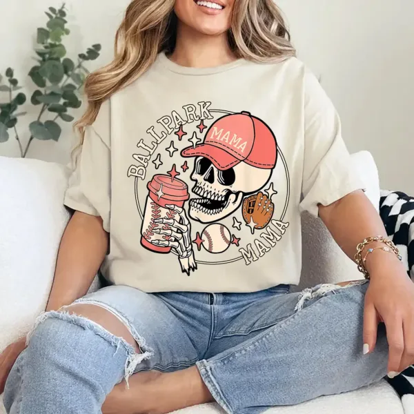 4-3-7.webp Ballpark Mama Mom Skull Funny Baseball Halloween T-Shirt - Unisex, Gift for Halloween Day, Gift for Mama