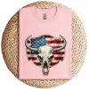Vintage Cow Bull Cattle Skull T-Shirt – Western Patriotic US Flag Graphic Tee – Rodeo Country Style – American Flag Skull Shirt for Men & Women