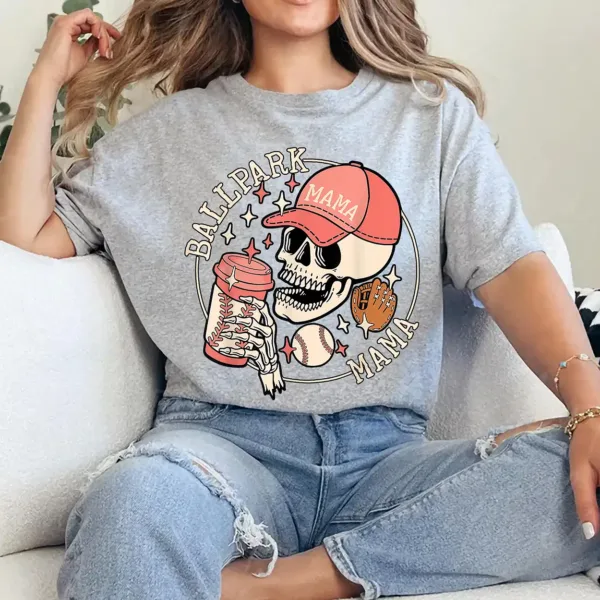 4-4-6.webp Ballpark Mama Mom Skull Funny Baseball Halloween T-Shirt - Unisex, Gift for Halloween Day, Gift for Mama