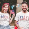 4th of July Mom Dad Est 2024 Shirt Couple Fourth of July T Shirts Dad Est 2024 T-Shirt Custom Mom Est 2024 TShirt Gift for Expecting