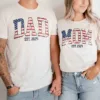4th of July Mom Dad Est 2024 Shirt Couple Fourth of July T Shirts Dad Est 2024 T-Shirt Custom Mom Est 2024 TShirt Gift for Expecting