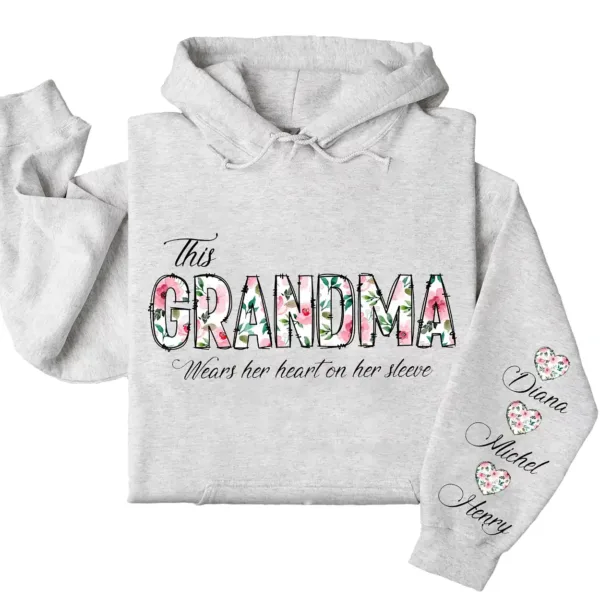 5-1-11.webp This Grandma Wears Her Heart on Her Sleeve Hoodie – Custom Hoodie with Kids’ Names, Personalized Mother’s Day Gift for Grandma