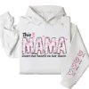 This Mama Wears Her Heart on Her Sleeve Hoodie – Personalized Mama with Kids’ Names, Cute Gift for Mom or Wife