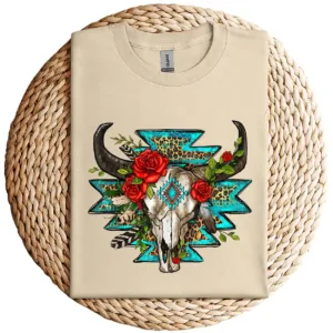 5-3-6.webp Turquoise Boho T-Shirt – Southwestern Style Graphic Tee – Vintage Bohemian Design – Casual Summer Top – Festival & Country Outfit