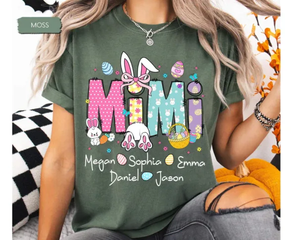 5-3.jpeg Personalized Grandma Easter Shirt - Easter Mimi with Grandkids' Names - Easter Gift for Nana or Mimi