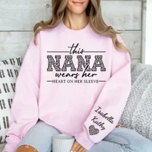 5.jpeg Custom Nana Sweatshirt, With Kids Name On Sleeve, This Nana Wears Her Heart On Her Sleeve
