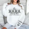Custom Nana Sweatshirt, With Kids Name On Sleeve, This Nana Wears Her Heart On Her Sleeve