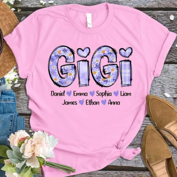 Custom Gigi Shirt with Grandkids Names - Personalized Grandma T-Shirt - Mother's Day Gift for Gigi, Nana, or Mimi