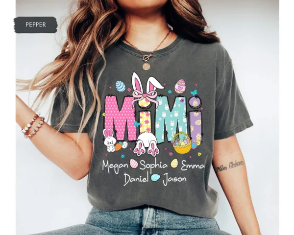 6-4.jpeg Personalized Grandma Easter Shirt - Easter Mimi with Grandkids' Names - Easter Gift for Nana or Mimi