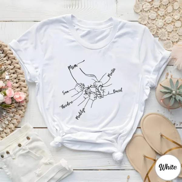 Custom Mom Shirt from Children - Personalized Mom & Kids Hands Shirt with Kids' Names - Mother's Day Gift