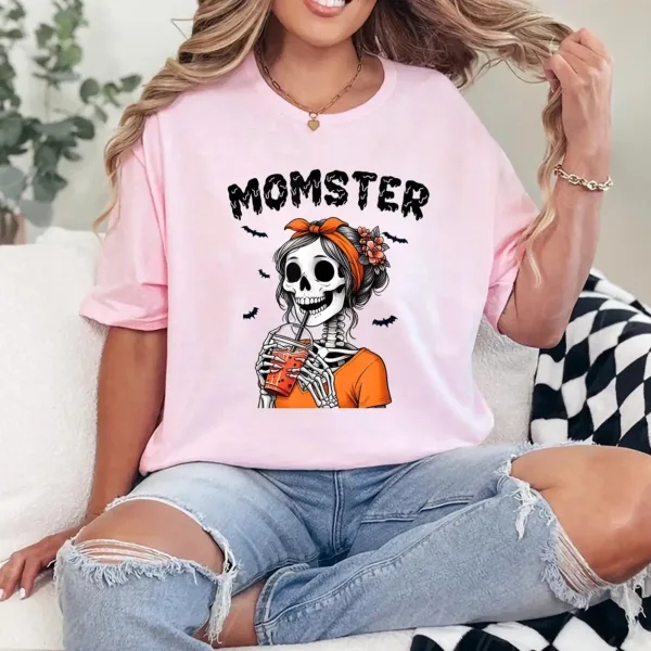 Momster Skeleton Woman Coffee Funny Halloween Mom Mama T-Shirt - Unisex, Gift for Halloween Day,  Gift for Mama