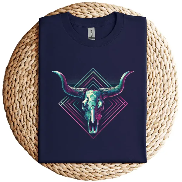 7-1-5.webp Vaporwave Longhorn Cow Skull T-Shirt – 80s 90s Retro Style Graphic Tee – Vintage Cattle Skull Art – Neon Aesthetic Vaporwave Shirt