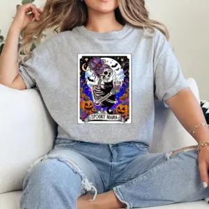 7-1-6.webp Spooky Mama Tarot Card Halloween Mom Skull Mama Black Cat T-Shirt - Unisex, Gift for Halloween Day, Gift for Mama
