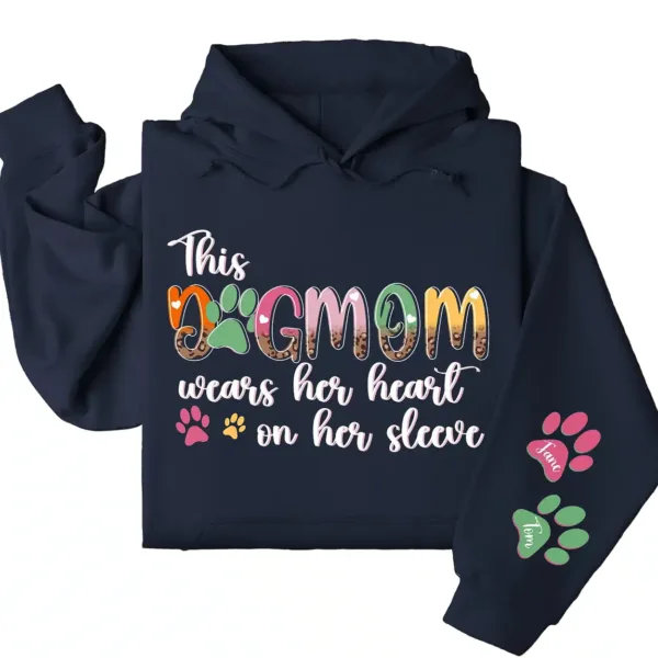 This Dog Mom Wears Her Heart on Her Sleeve Hoodie – Custom Hoodie with Kids’ Names, Personalized Mother’s Day Gift for Mom