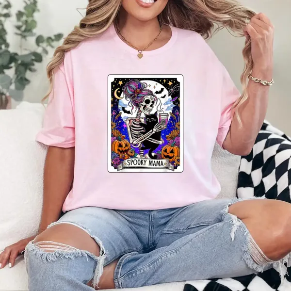 7-2-6.webp Spooky Mama Tarot Card Halloween Mom Skull Mama Black Cat T-Shirt - Unisex, Gift for Halloween Day, Gift for Mama