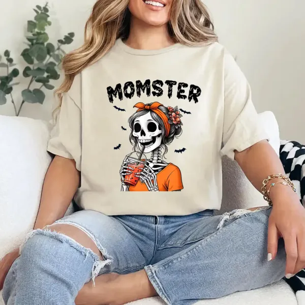 Momster Skeleton Woman Coffee Funny Halloween Mom Mama T-Shirt - Unisex, Gift for Halloween Day,  Gift for Mama