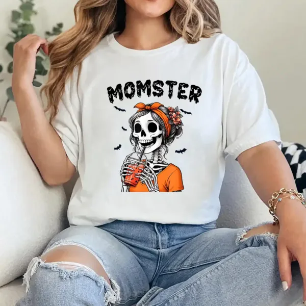 Momster Skeleton Woman Coffee Funny Halloween Mom Mama T-Shirt - Unisex, Gift for Halloween Day,  Gift for Mama