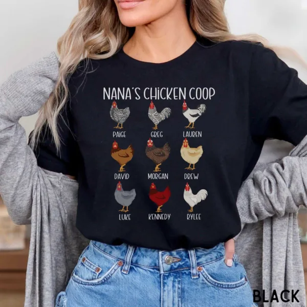 Personalized Nana Shirt - Custom Chicken T-Shirt with Grandkids' Names - Personalized Grandma & Nana Gift