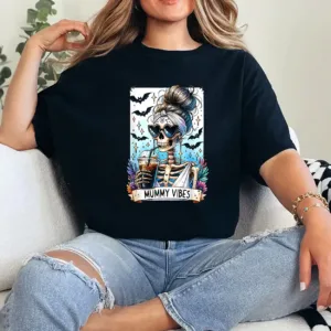 8-3-1.webp Tarot Card Mummy Vibes Spooky Season Skeleton Mom Halloween T-Shirt - Unisex, Gift for Halloween Day, Gift for Mama