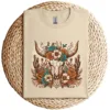 8-4-3.webp Western Boho Cow Bull Skull T-Shirt – Wild West Floral Graphic Tee – Country Style Vintage Shirt – Rodeo Cowgirl Southwestern Design