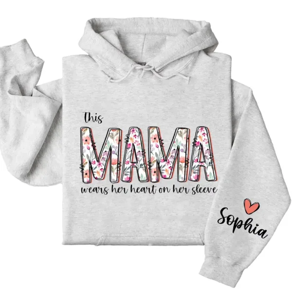 8-4-5.webp This Mama Wears Her Heart On Her Sleeve Hoodie – Personalized Mom Hoodie with Kids’ Names, Mother's Day Gift