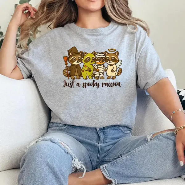9-2-1-1.webp Halloween Vibes Racoon Spooky Mama Just A Spooky Racoon T-Shirt - Unisex, Gift for Halloween Day, Gift for Mama
