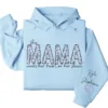This Mama Wears Her Heart on Her Sleeve Hoodie – Custom Hoodie with Kids’ Names, Personalized Mother’s Day Gift for Mama