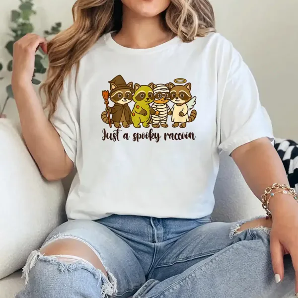 9-4-1-2.webp Halloween Vibes Racoon Spooky Mama Just A Spooky Racoon T-Shirt - Unisex, Gift for Halloween Day, Gift for Mama