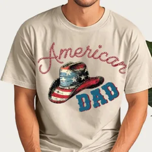 American-Dad-Cowboy-3.webp American Dad Shirt ? Patriotic Cowboy Hat USA Flag T-Shirt