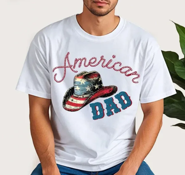 American Dad Shirt ? Patriotic Cowboy Hat USA Flag T-Shirt
