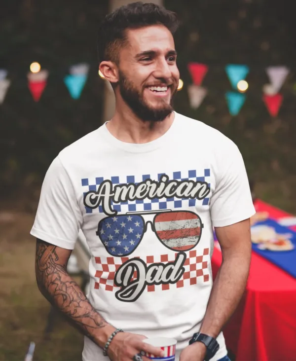 American-Dad-shirt-1.webp American Dad Tee, Father's Day Gift, 4th Of July Matching Shirt, American T-Shirt, Men 4th of July Shirt, Checkered Dad