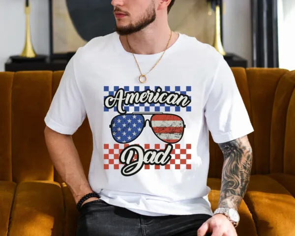 American-Dad-shirt-2.webp American Dad Tee, Father's Day Gift, 4th Of July Matching Shirt, American T-Shirt, Men 4th of July Shirt, Checkered Dad