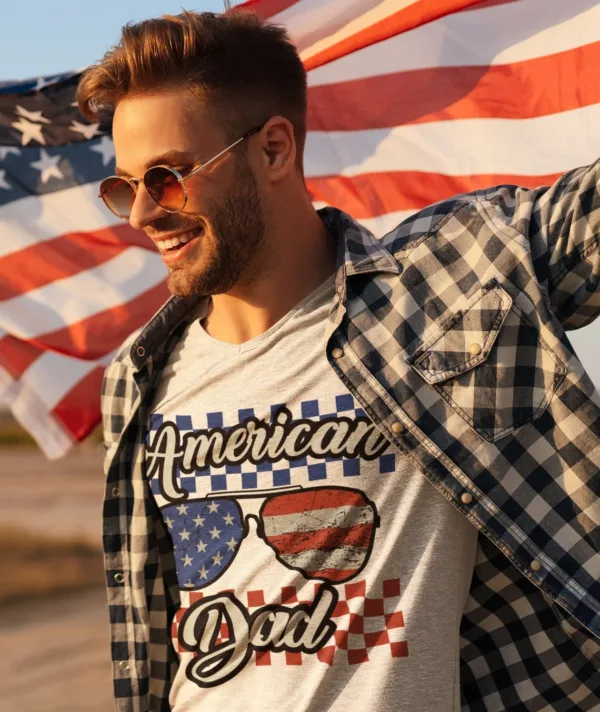 American-Dad-shirt-3.webp American Dad Tee, Father's Day Gift, 4th Of July Matching Shirt, American T-Shirt, Men 4th of July Shirt, Checkered Dad