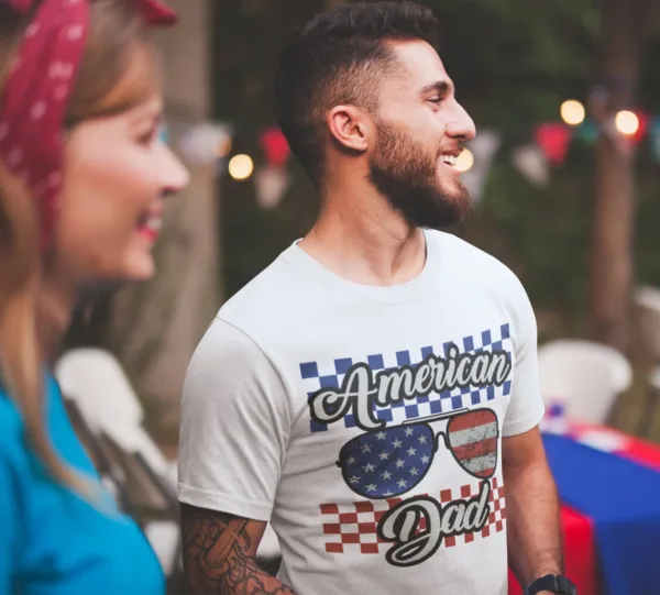 American-Dad-shirt-4.webp American Dad Tee, Father's Day Gift, 4th Of July Matching Shirt, American T-Shirt, Men 4th of July Shirt, Checkered Dad