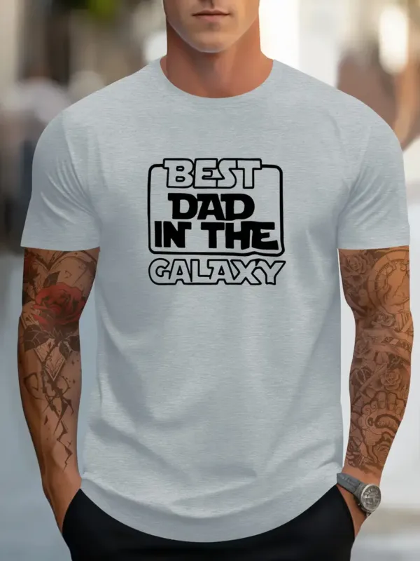 Best Dad In The Galaxy Printed, Men's Short Sleeved T-shirts, Fashion Comfortable Casual Tops For Summer & Spring Daily Wear