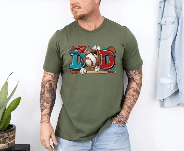 Dad Baseball Shirt ? Funny Sports Dad Tee with Glove, Bat & Ball ? Game Day Outfit