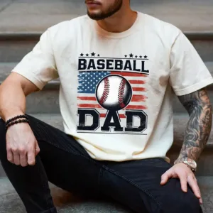 Baseball-Dad-Shirt-Comfort-Colors-Tee-1.webp Baseball Dad USA Flag Shirt ? Vintage Patriotic Gift for Baseball Lovers