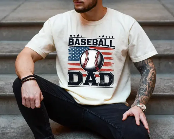 Baseball Dad USA Flag Shirt ? Vintage Patriotic Gift for Baseball Lovers