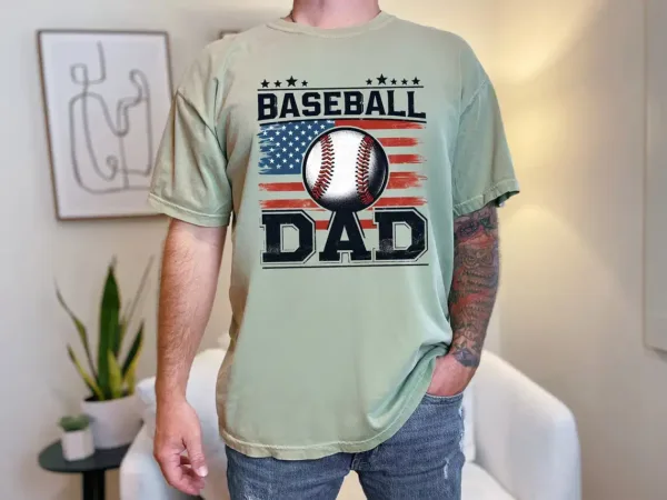 Baseball Dad USA Flag Shirt ? Vintage Patriotic Gift for Baseball Lovers