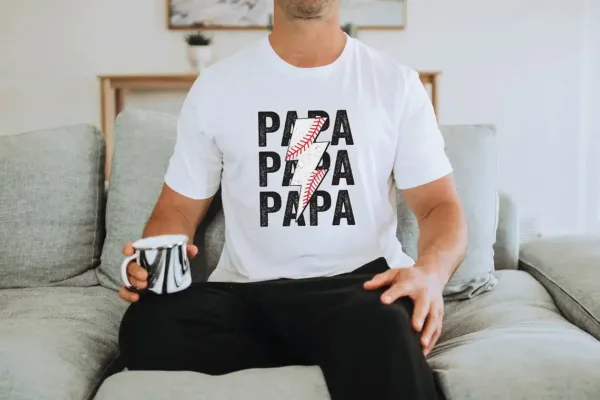 Baseball-Papa-Shirt-1.webp Retro Papa Baseball Shirt ? Lightning Bolt Graphic ? Father's Day Gift