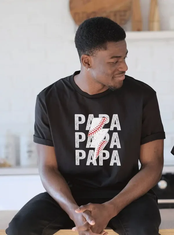 Baseball-Papa-Shirt-2.webp Retro Papa Baseball Shirt ? Lightning Bolt Graphic ? Father's Day Gift